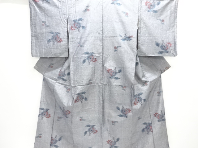 JAPANESE KIMONO / ANTIQUE KIMONO / SILK / TSUMUGI / WOVEN FLOWERS